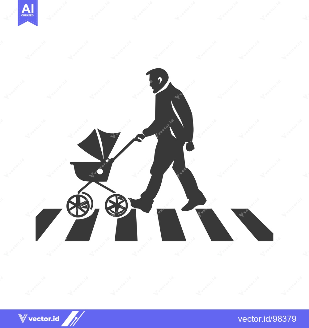 Premium Vector dari Silhouette of a Man Pushing a Stroller Across a Crosswalk