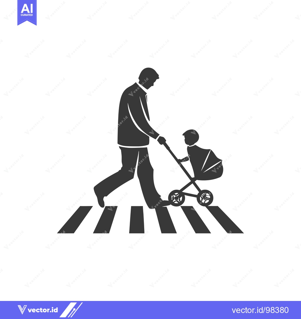 Premium Vector dari Silhouette of a man pushing a stroller across a crosswalk