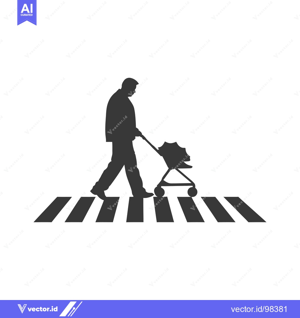 Premium Vector of Silhouette of a man pushing a stroller across a crosswalk