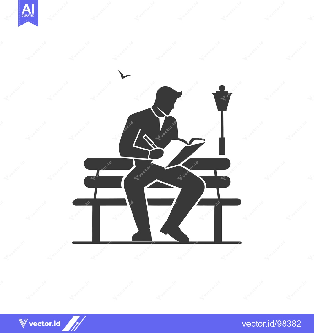 Premium Vector dari Silhouette of a Man Reading a Book on a Bench