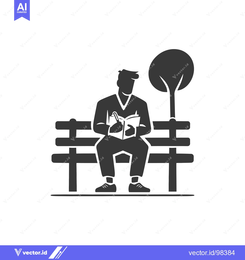 Premium Vector of Silhouette of a man reading on a bench in a park