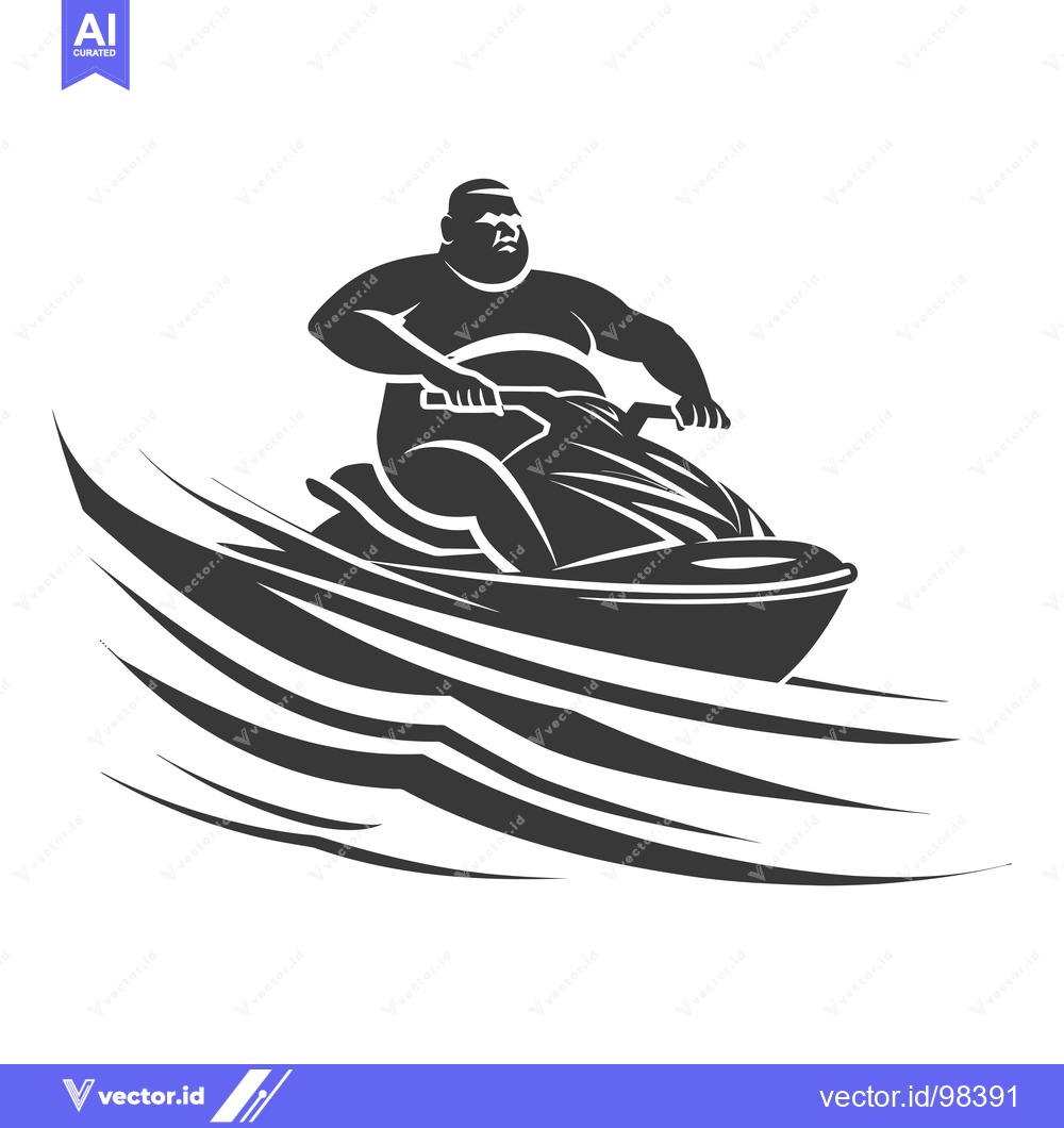 Premium Vector of Silhouette of a Man Riding a Jet Ski in Wavy Water
