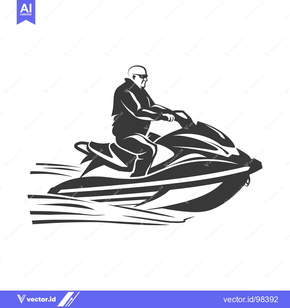 Premium Vector of Silhouette of a Man Riding a Jet Ski on Water