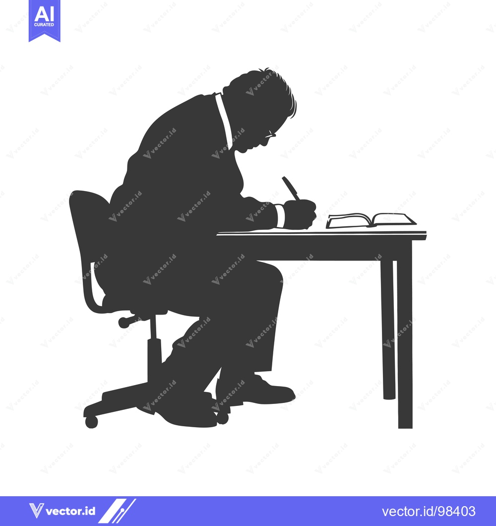 Premium Vector of Silhouette of a man seated at a desk writing in a book