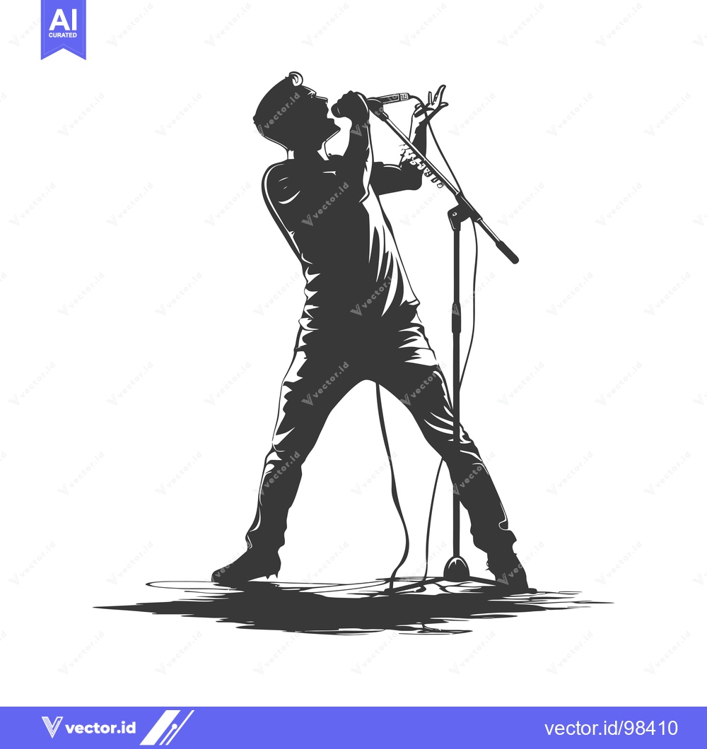 Premium Vector of Silhouette of a Man Singing into a Microphone on a Stage