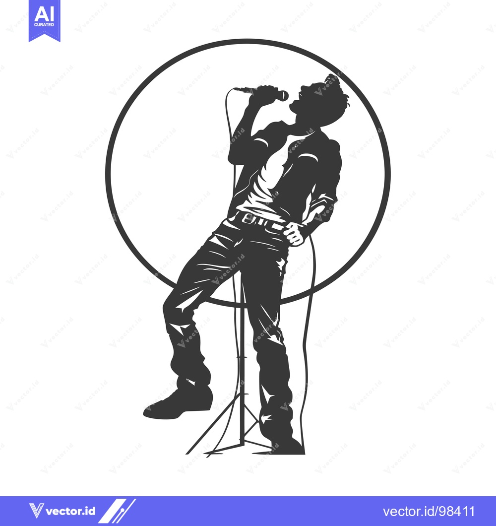 Premium Vector dari Silhouette of a man singing into a microphone with a circle behind him