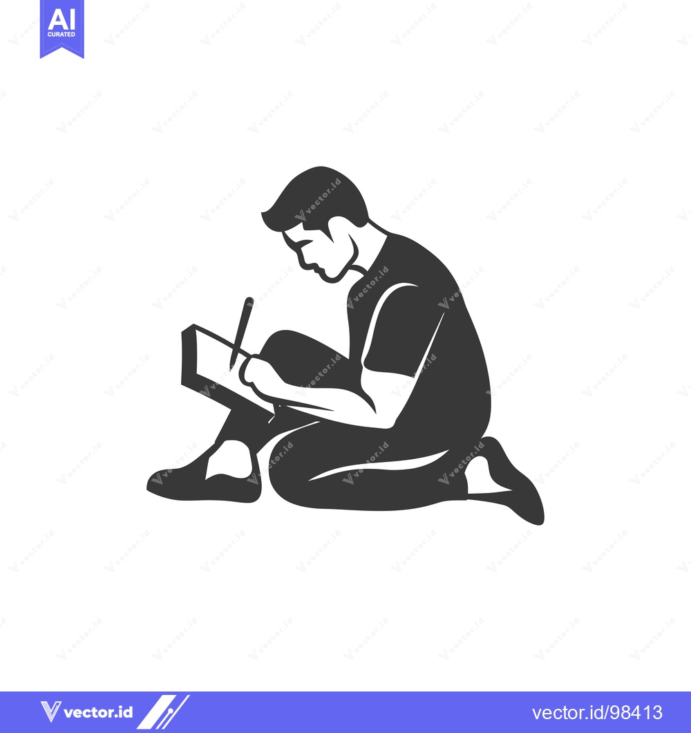 Premium Vector dari Silhouette of a Man Sitting and Drawing on a Paper