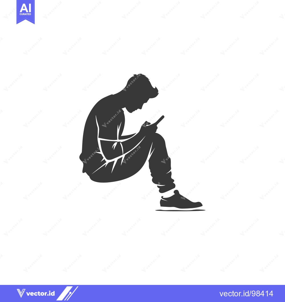 Premium Vector of Silhouette of a Man Sitting and Looking at a Smartphone