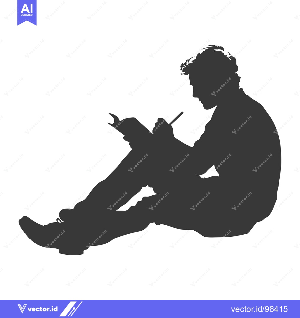 Premium Vector dari Silhouette of a Man Sitting and Reading a Book