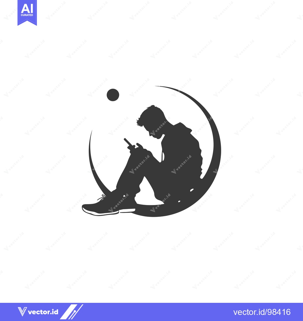 Premium Vector of Silhouette of a man sitting and using a phone