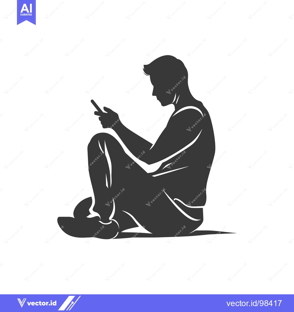 Premium Vector dari Silhouette of a Man Sitting and Using a Smartphone