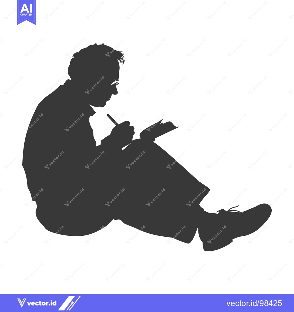 Premium Vector of Silhouette of a Man Sitting and Writing in a Book