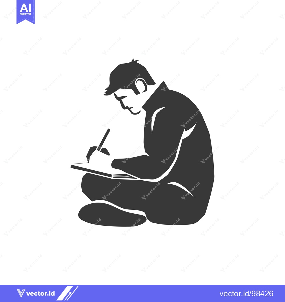Premium Vector of Silhouette of a Man Sitting and Writing in a Notebook