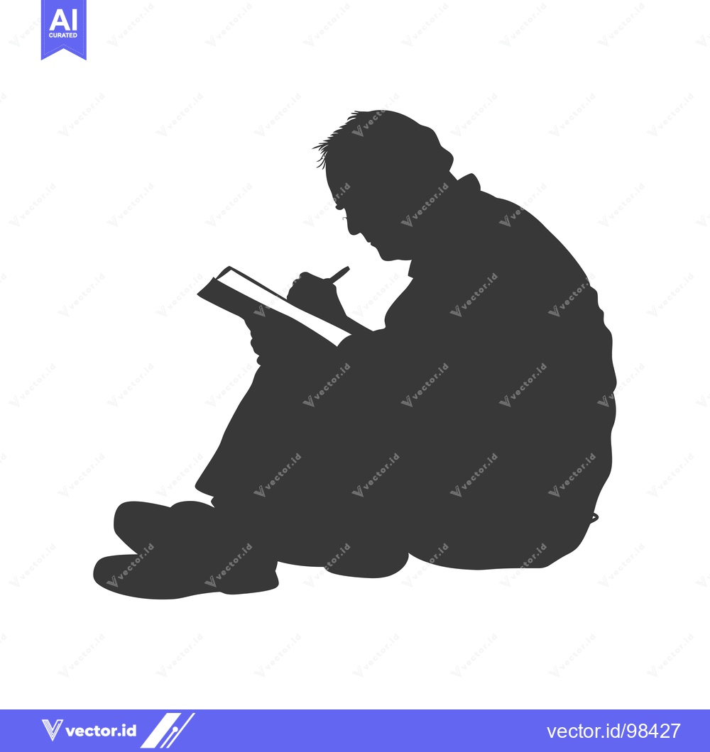 Premium Vector of Silhouette of a man sitting and writing in a notebook