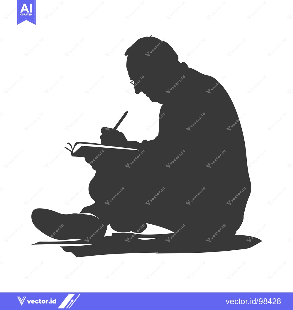Premium Vector dari Silhouette of a Man Sitting and Writing in a Notebook