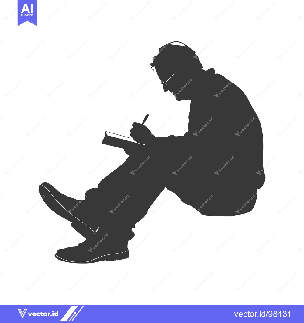 Premium Vector dari Silhouette of a Man Sitting and Writing in a Notebook