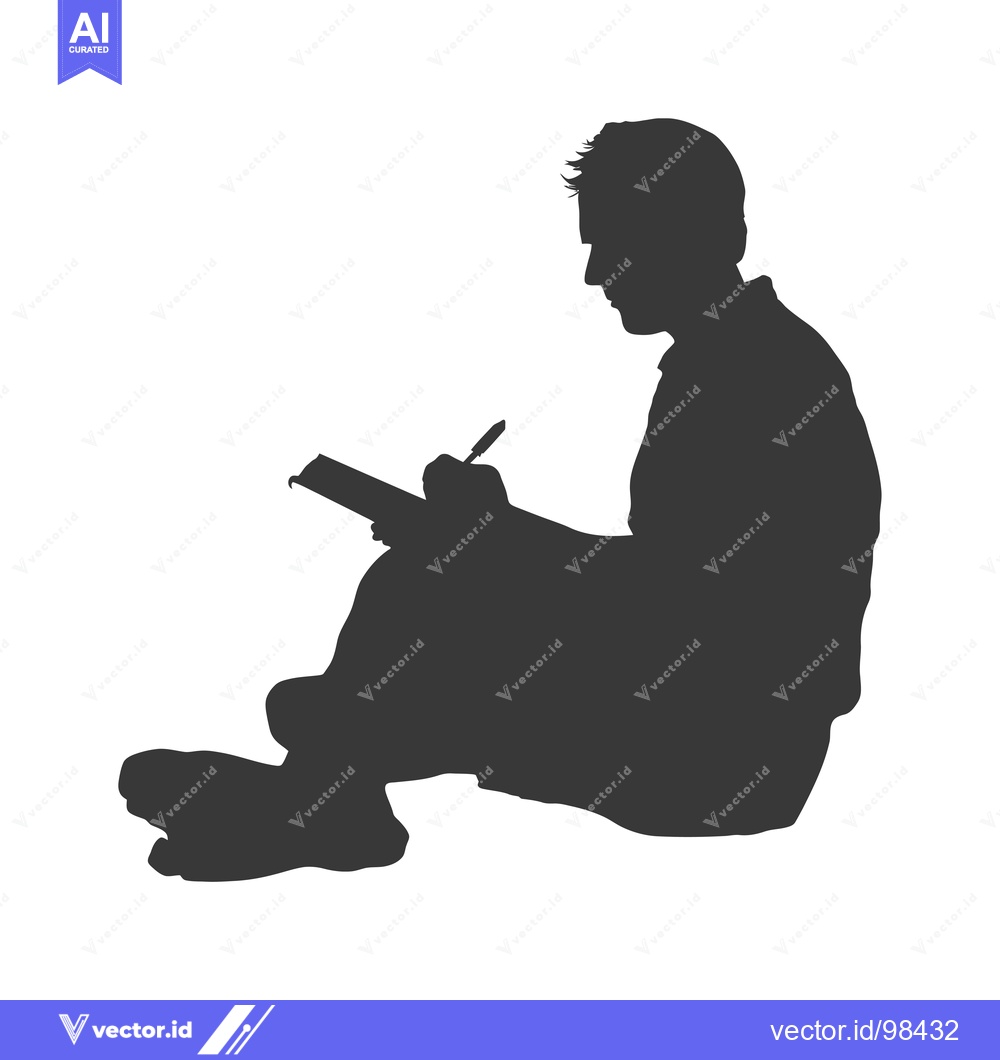 Premium Vector of Silhouette of a Man Sitting and Writing in a Notebook
