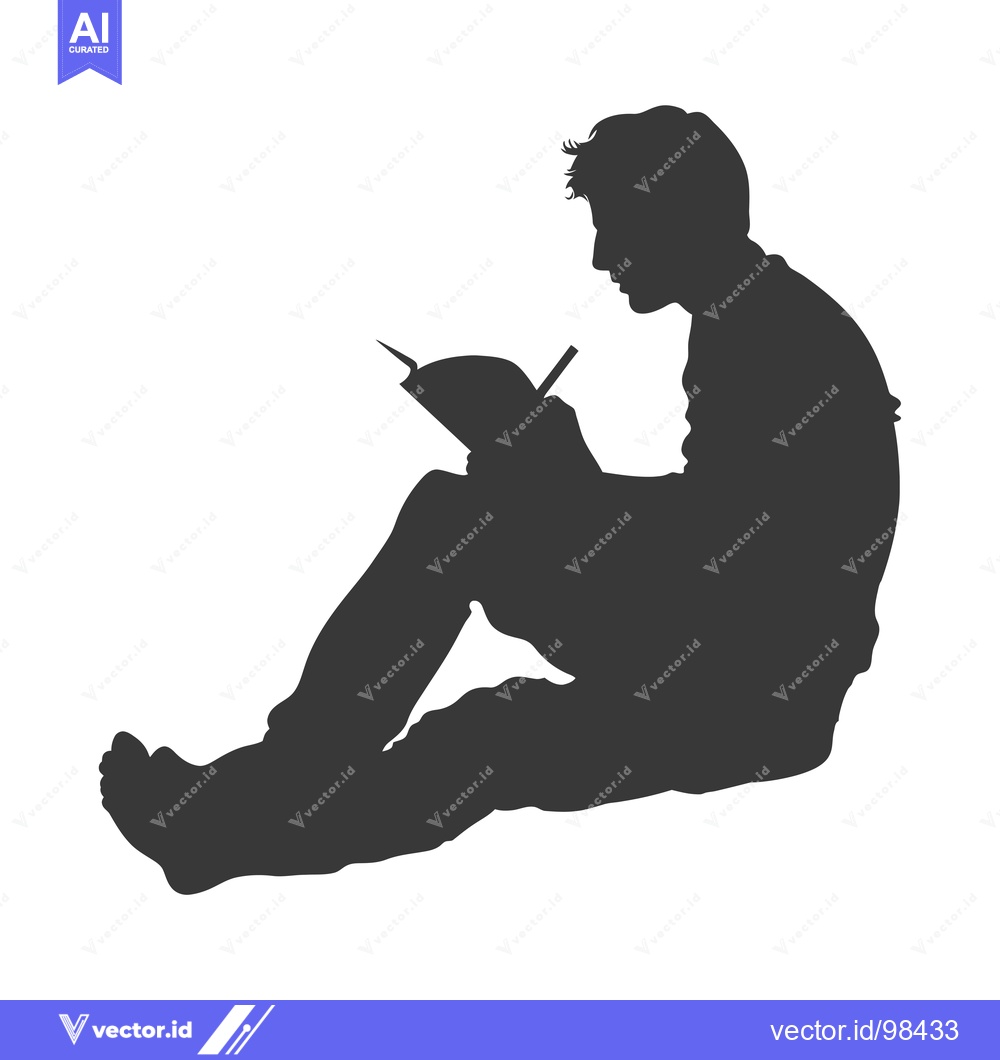 Premium Vector dari Silhouette of a Man Sitting and Writing in a Notebook