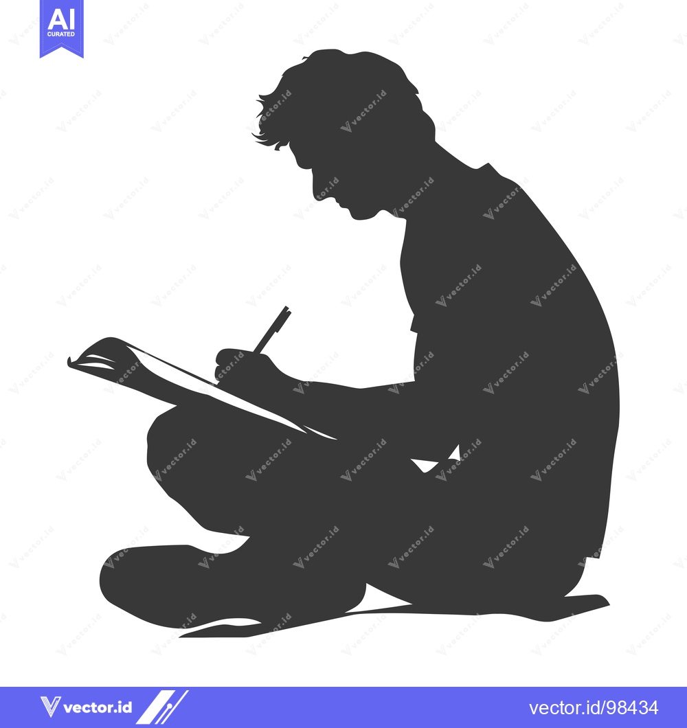 Premium Vector of Silhouette of a Man Sitting and Writing in a Notebook