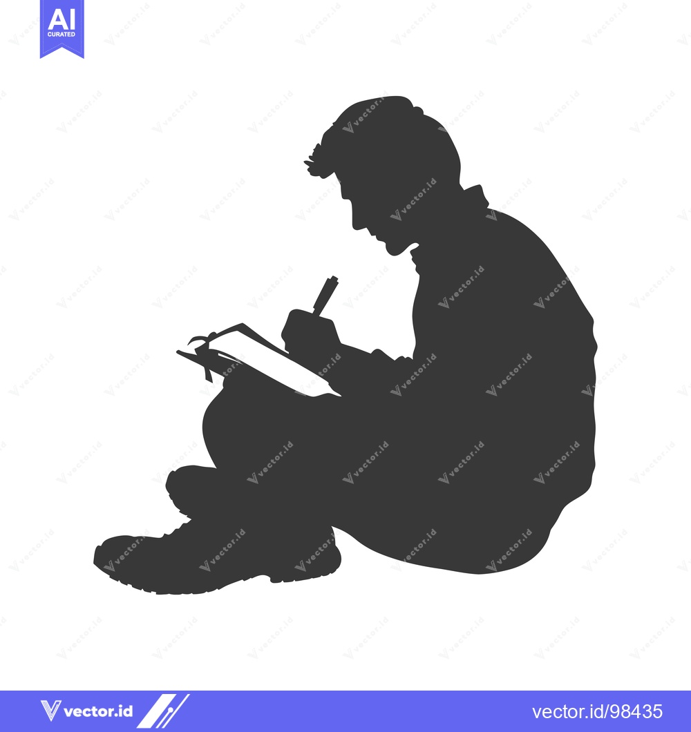 Premium Vector dari Silhouette of a Man Sitting and Writing in a Notebook
