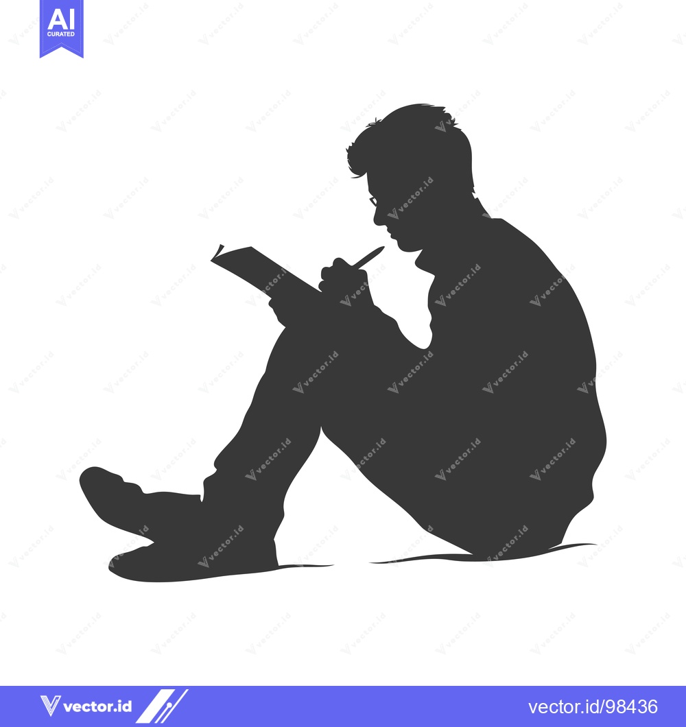 Premium Vector dari Silhouette of a Man Sitting and Writing in a Notebook