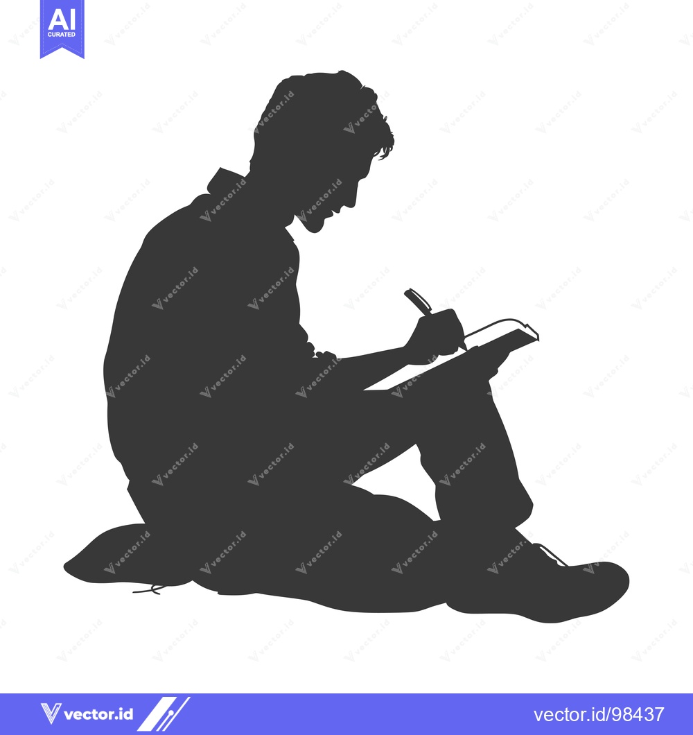 Premium Vector dari Silhouette of a Man Sitting and Writing in a Notebook