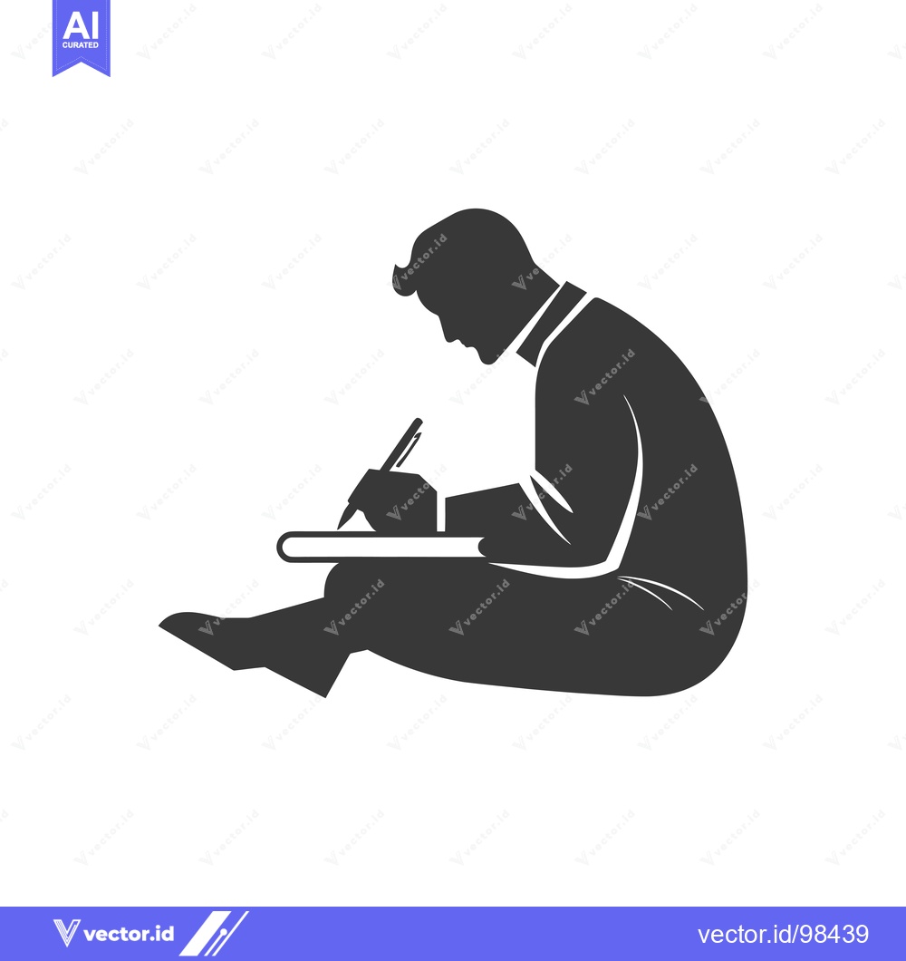 Premium Vector of Silhouette of a Man Sitting and Writing with a Pen