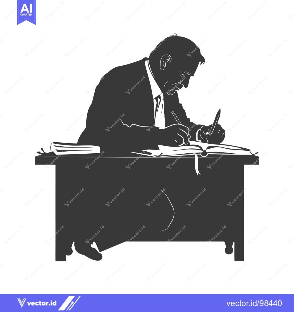 Premium Vector of Silhouette of a man sitting at a desk and writing in a book