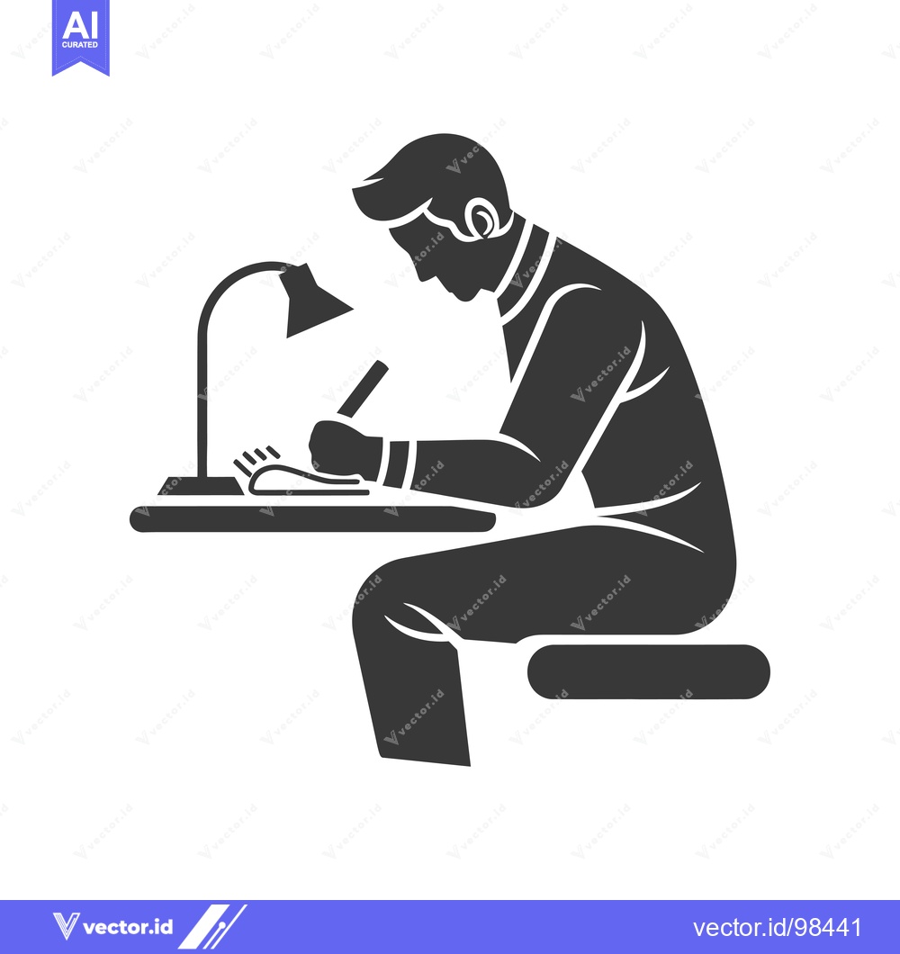 Premium Vector dari Silhouette of a Man Sitting at a Desk Writing with a Lamp
