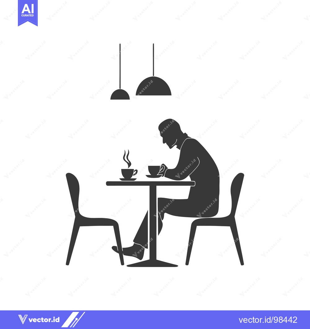Premium Vector dari Silhouette of a man sitting at a table with a cup of coffee