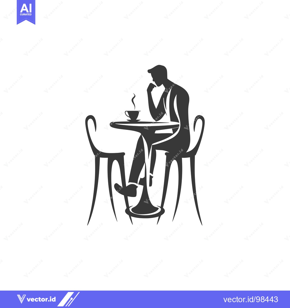 Premium Vector dari Silhouette of a man sitting at a table with a cup of coffee