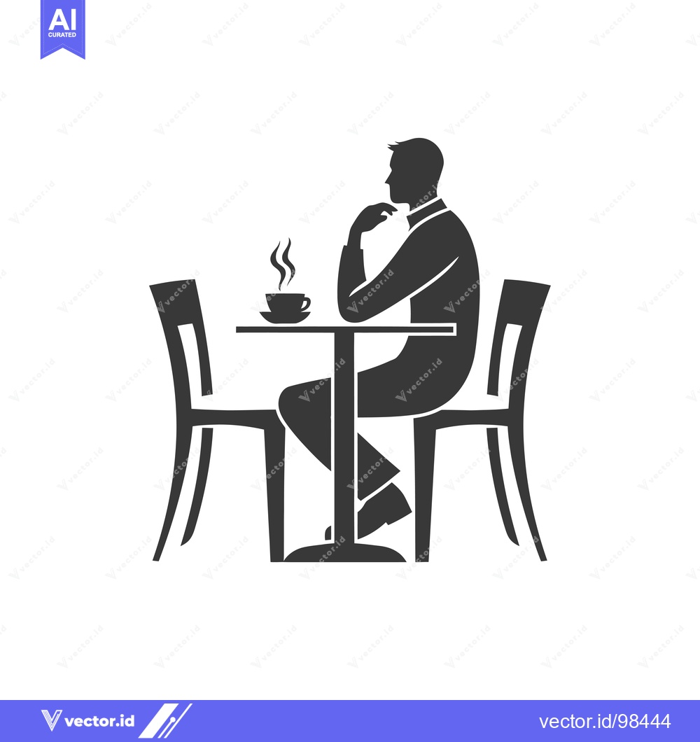 Premium Vector of Silhouette of a Man Sitting at a Table with a Cup of Coffee