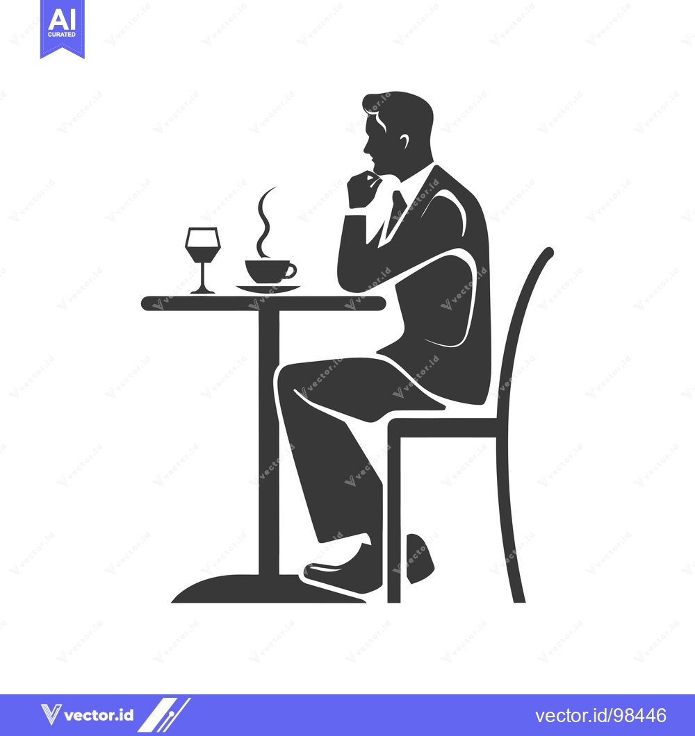 Premium Vector dari Silhouette of a Man Sitting at a Table with a Drink and a Cup of Coffe