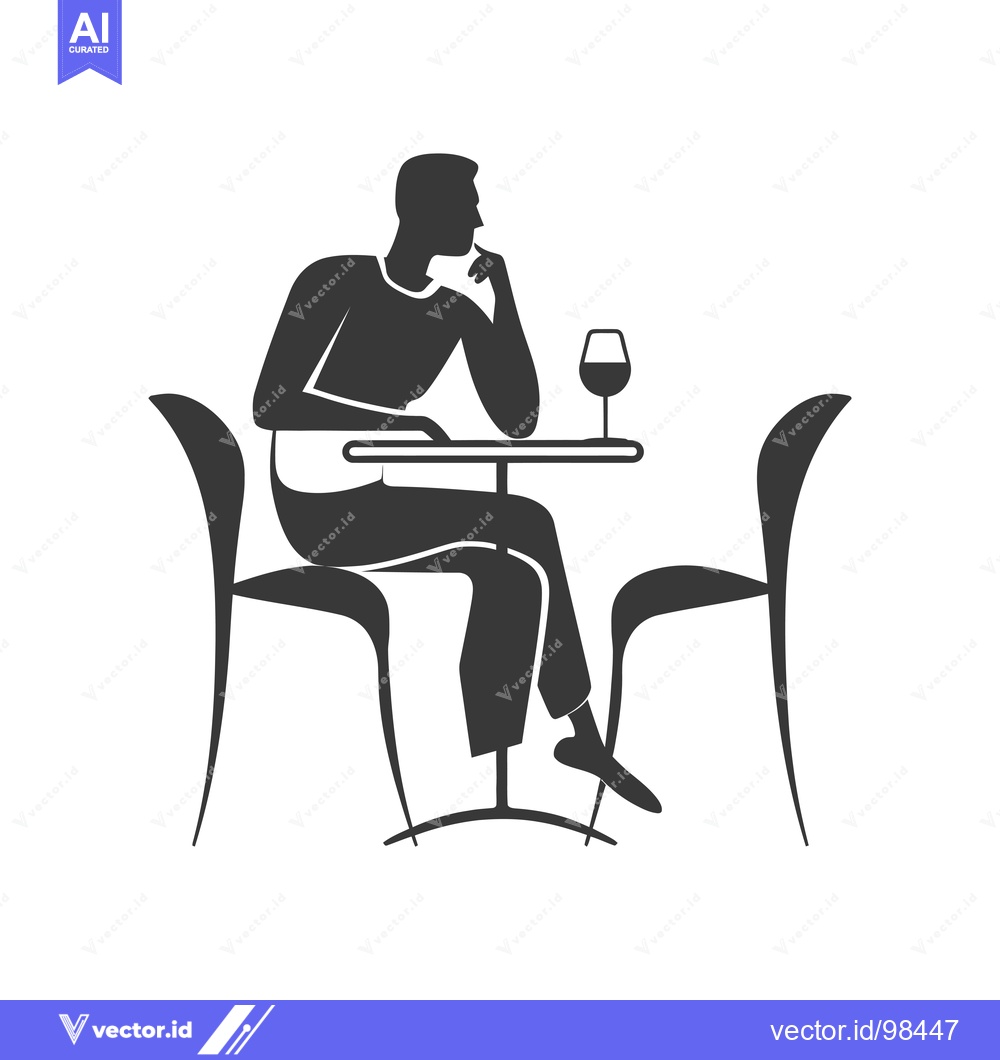Premium Vector of Silhouette of a Man Sitting at a Table with a Glass of Wine