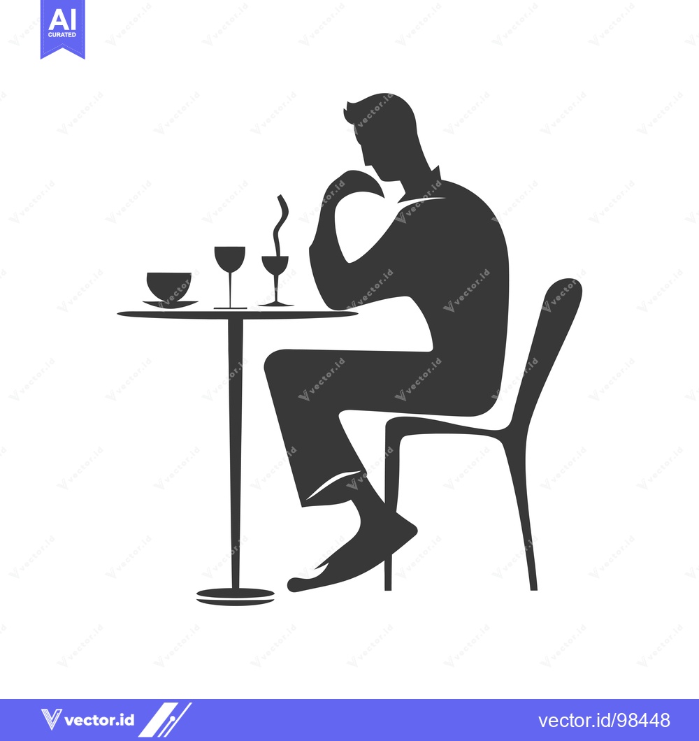 Premium Vector of Silhouette of a Man Sitting at a Table with Drinks