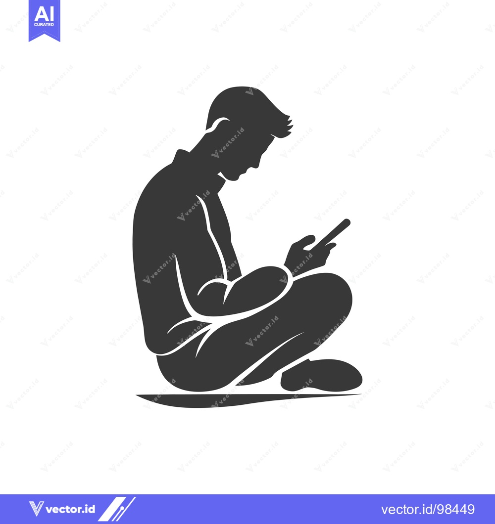 Premium Vector of Silhouette of a man sitting cross-legged and looking at a phone