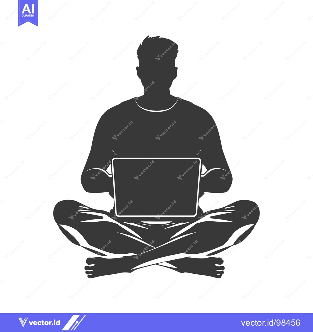 Premium Vector dari Silhouette of a Man Sitting in Lotus Position Using a Laptop