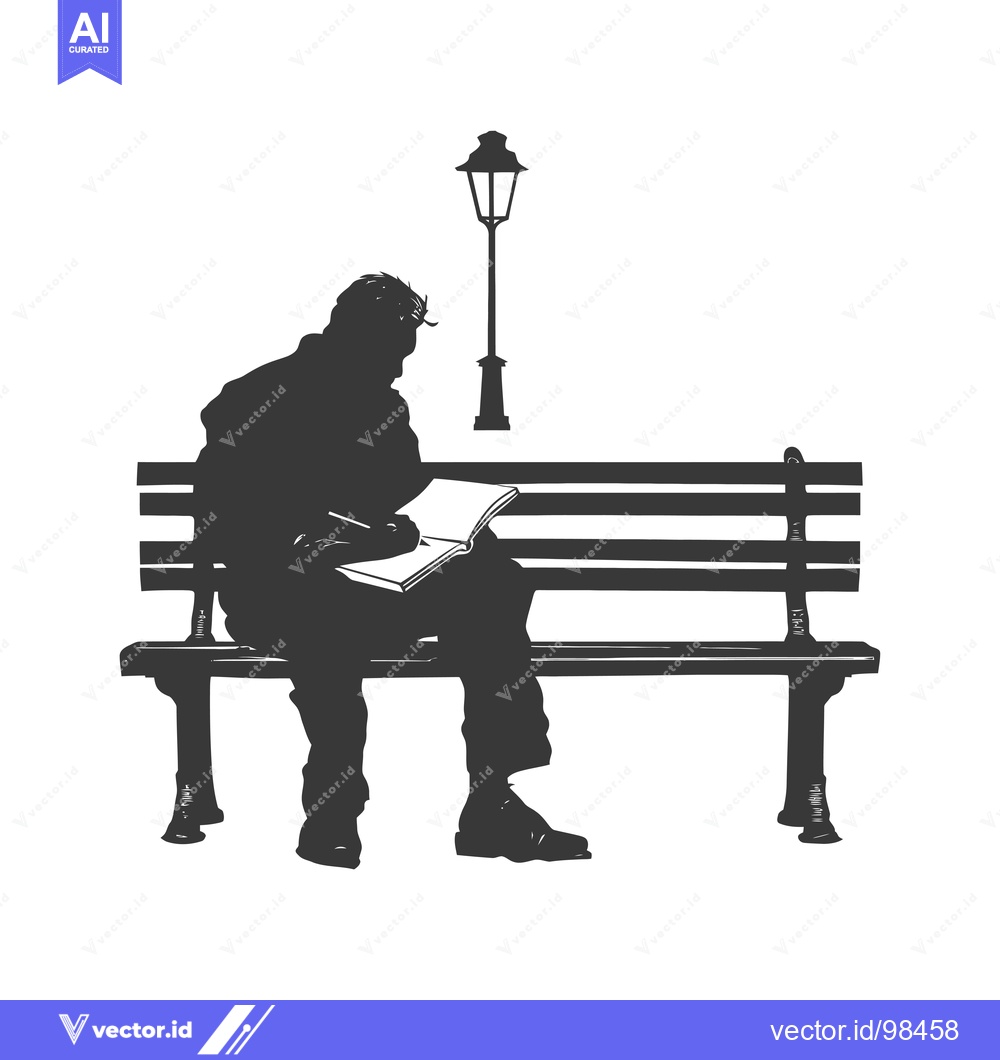 Premium Vector of Silhouette of a Man Sitting on a Bench and Reading a Book