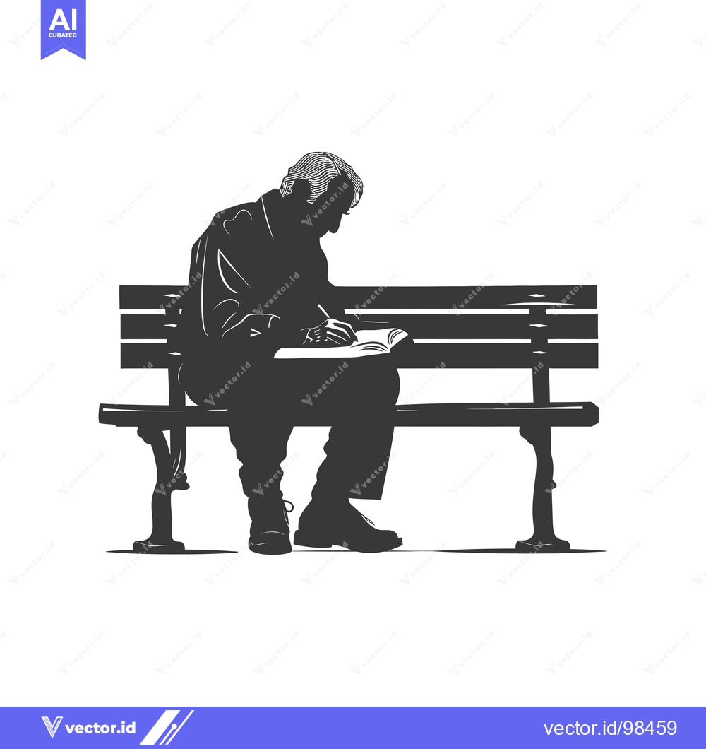 Premium Vector dari Silhouette of a Man Sitting on a Bench and Reading a Book