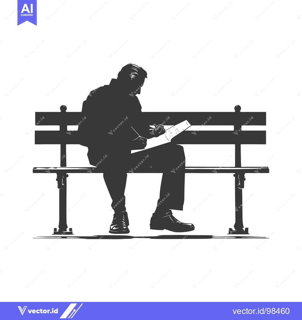 Premium Vector dari Silhouette of a man sitting on a bench and writing