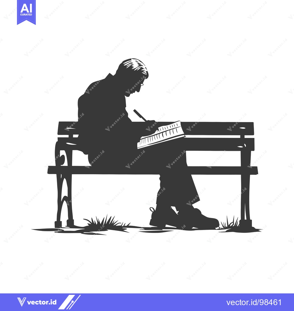 Premium Vector dari Silhouette of a Man Sitting on a Bench and Writing
