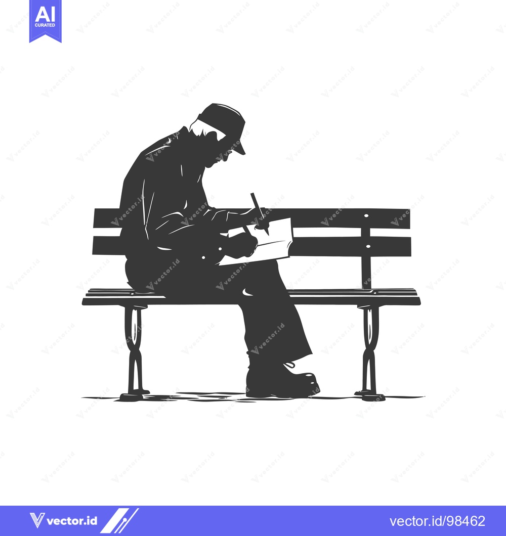 Premium Vector dari Silhouette of a Man Sitting on a Bench and Writing in a Notebook