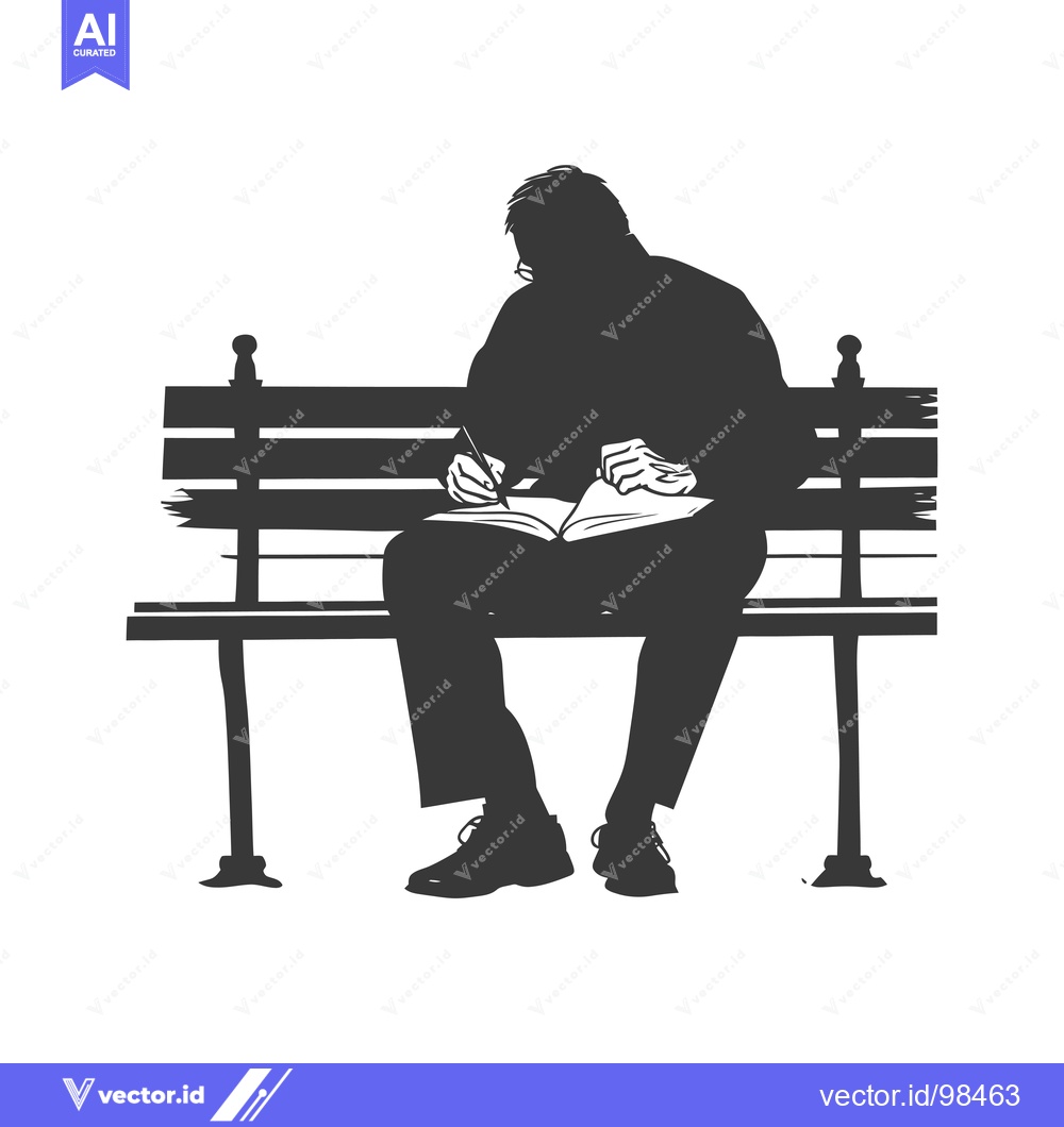 Premium Vector dari Silhouette of a Man Sitting on a Bench and Writing in a Notebook