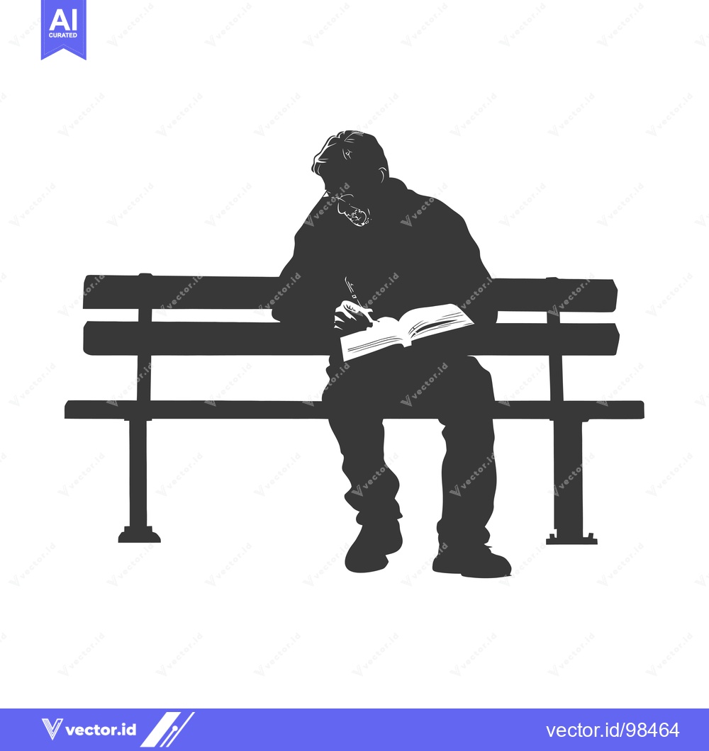Premium Vector of Silhouette of a Man Sitting on a Bench Reading a Book