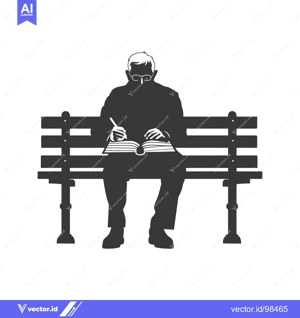 Premium Vector dari Silhouette of a man sitting on a bench writing in a book