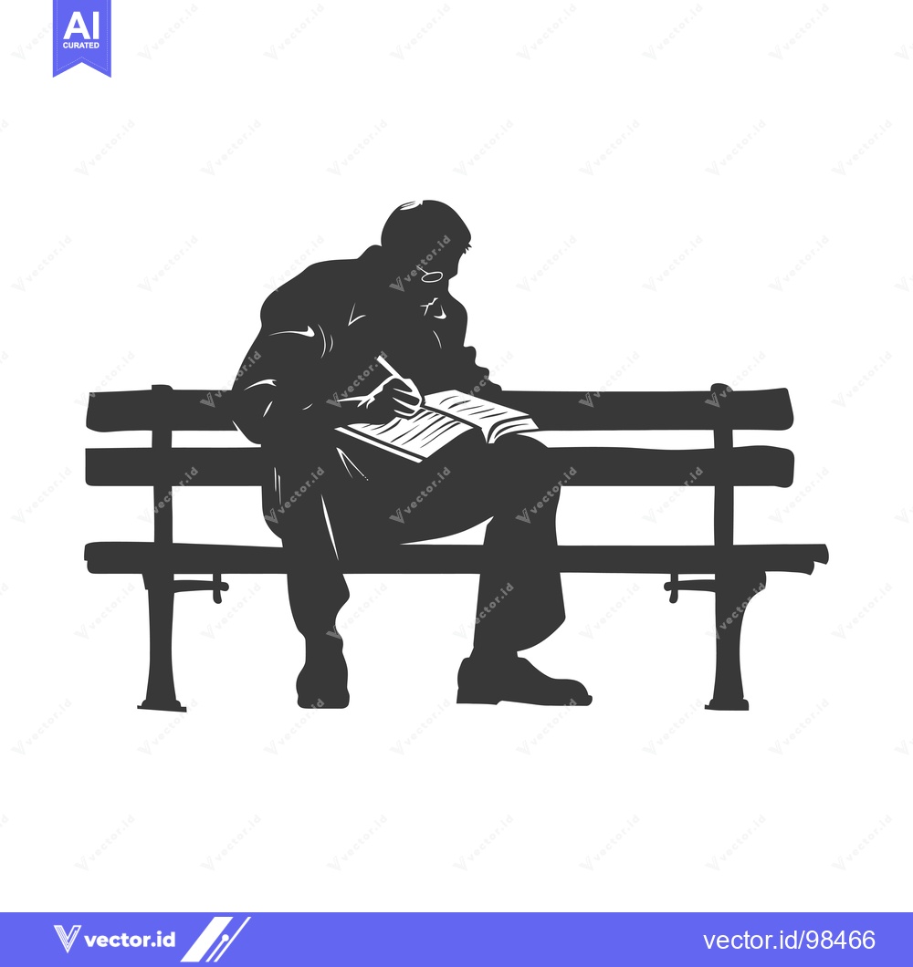 Premium Vector dari Silhouette of a man sitting on a bench, writing in a book