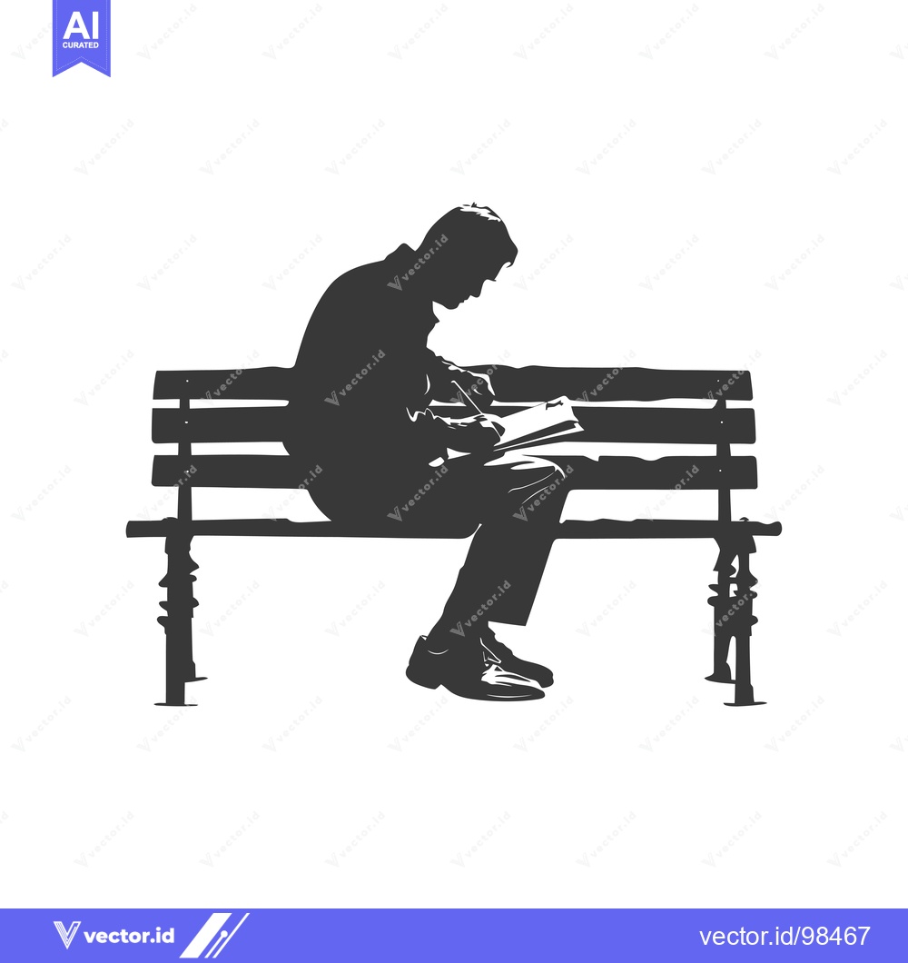 Premium Vector dari Silhouette of a man sitting on a bench writing in a notebook