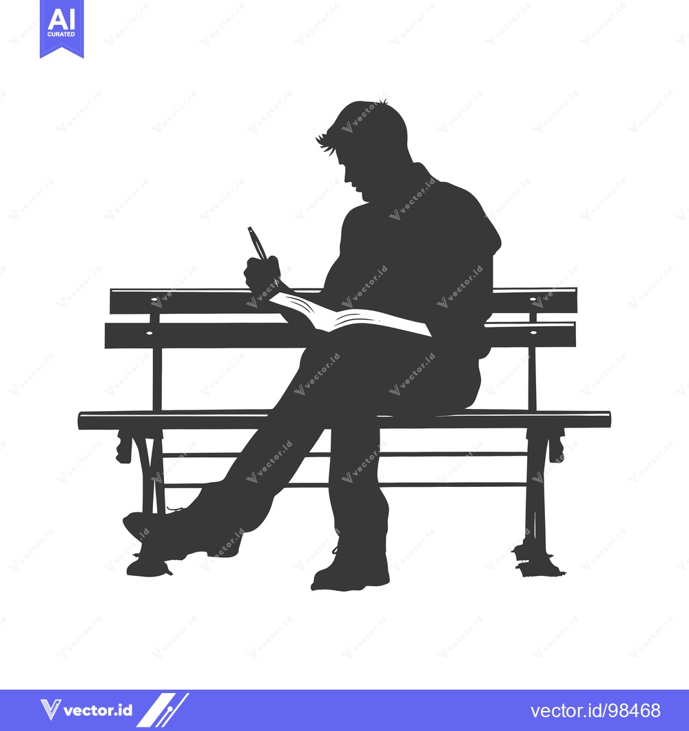 Premium Vector dari Silhouette of a Man Sitting on a Bench, Writing in a Notebook