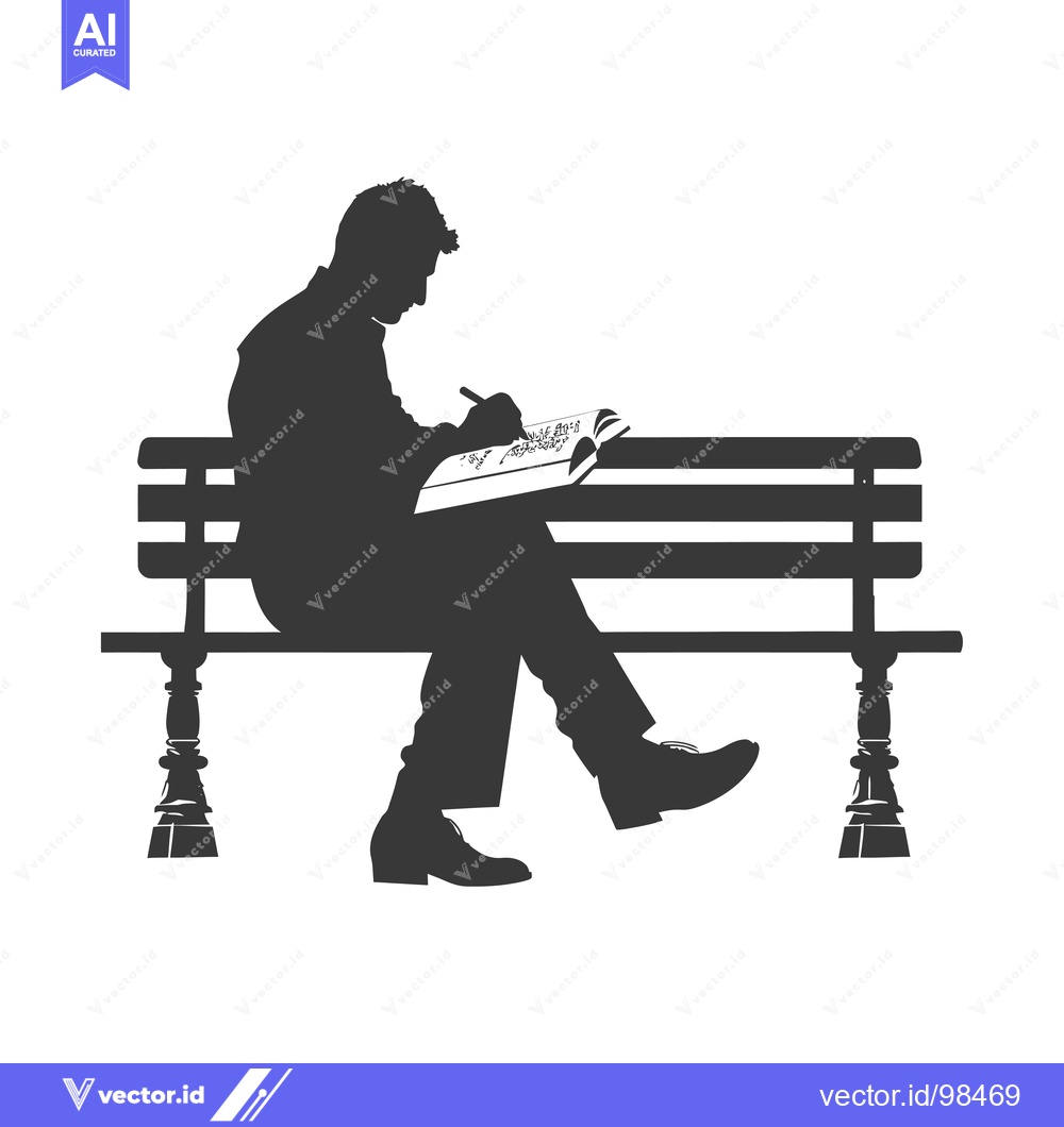 Premium Vector dari Silhouette of a Man Sitting on a Bench Writing in a Notebook