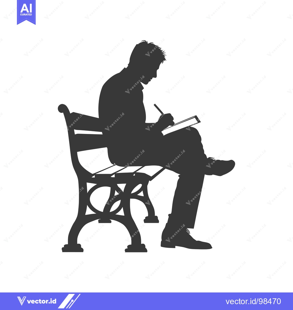 Premium Vector of Silhouette of a Man Sitting on a Bench Writing in a Notebook